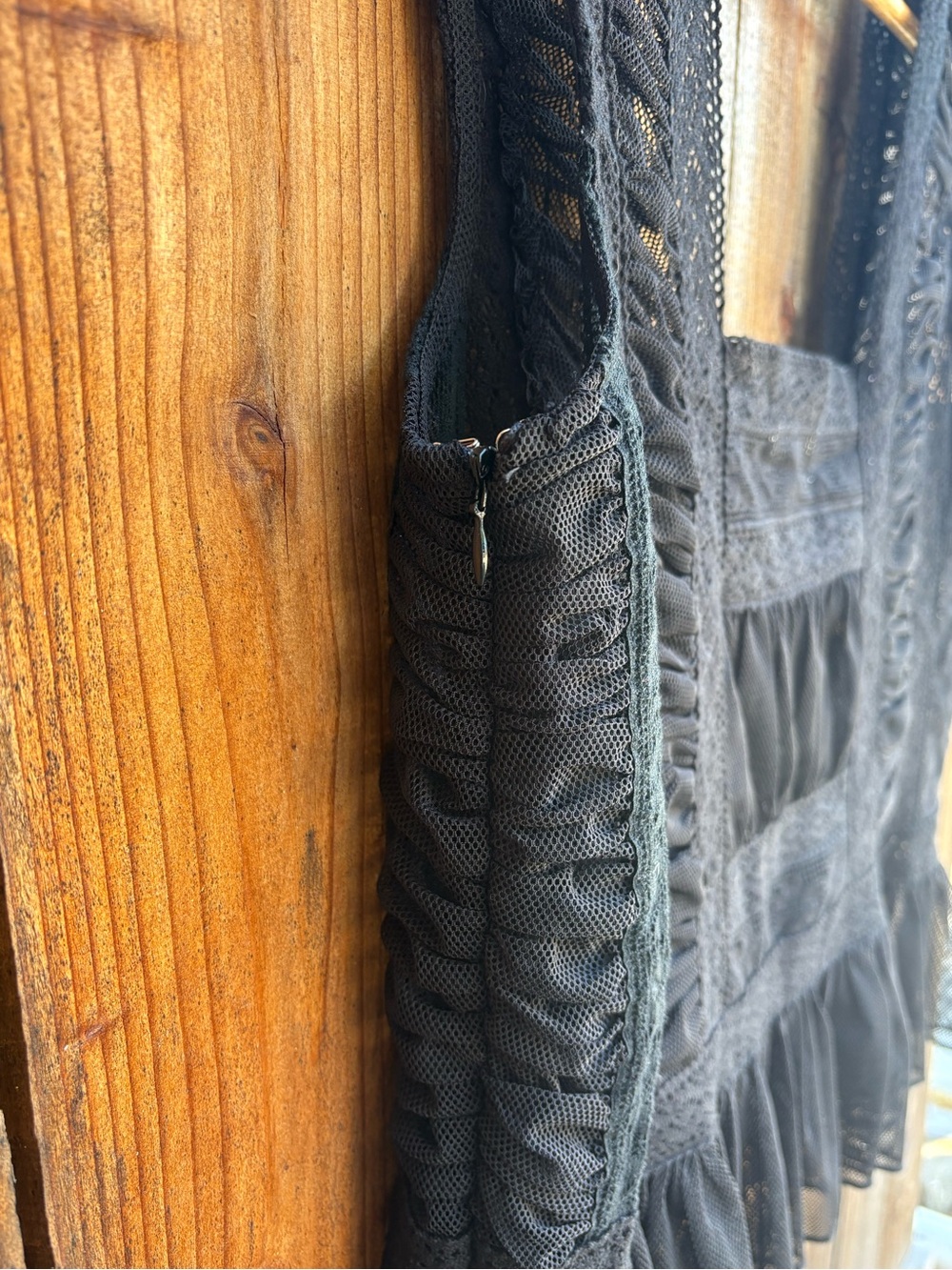 Women's Black Lace Ruffle Camisole Tank Top - Picture 6 of 7